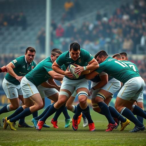 Giocatori della nazionale italiana di rugby durante una partita del Sei Nazioni.